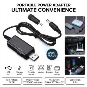 کابل USB افزاینده ولتاژ DC با خروجی 9V و 12V به همراه نمایشگر